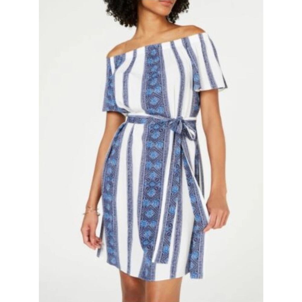 Michael Kors Off the Shoulder Mosaic Stripe Dress Size XS‎